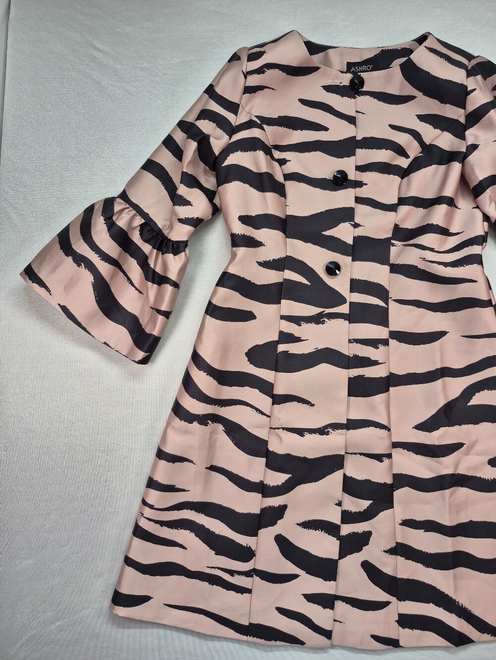 Ashro Women's Med Tiger Stripe Bell Sleeve Jacket Dress Lightly Lined  NWT $150 - Picture 3 of 16